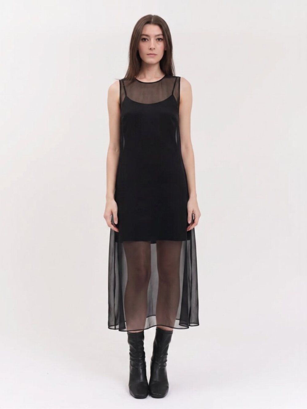 Morgane Le Fay Sheer Silk Chiffon Sleeveless Maxi Dress Overlay Black Size Mediu